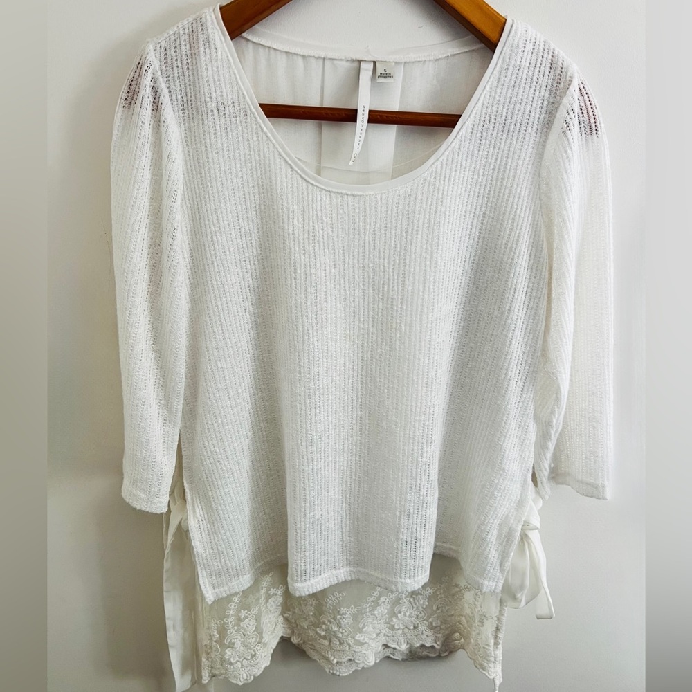LC Lauren Conrad White Lace Crochet Hem Top Size S Boho Romantic Blouse